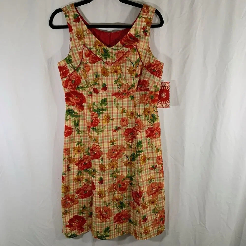 Sangria Sundress Women's 10 Yellow Floral Vneck Sleeveless Zip Back New